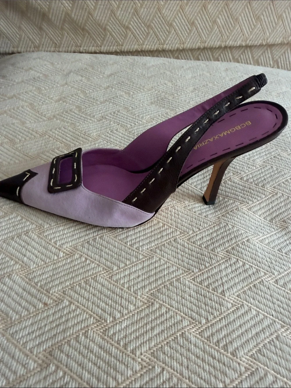 BCBGMaxAzria Lavender and Brown butter leather & suede pump Gorgeous!!